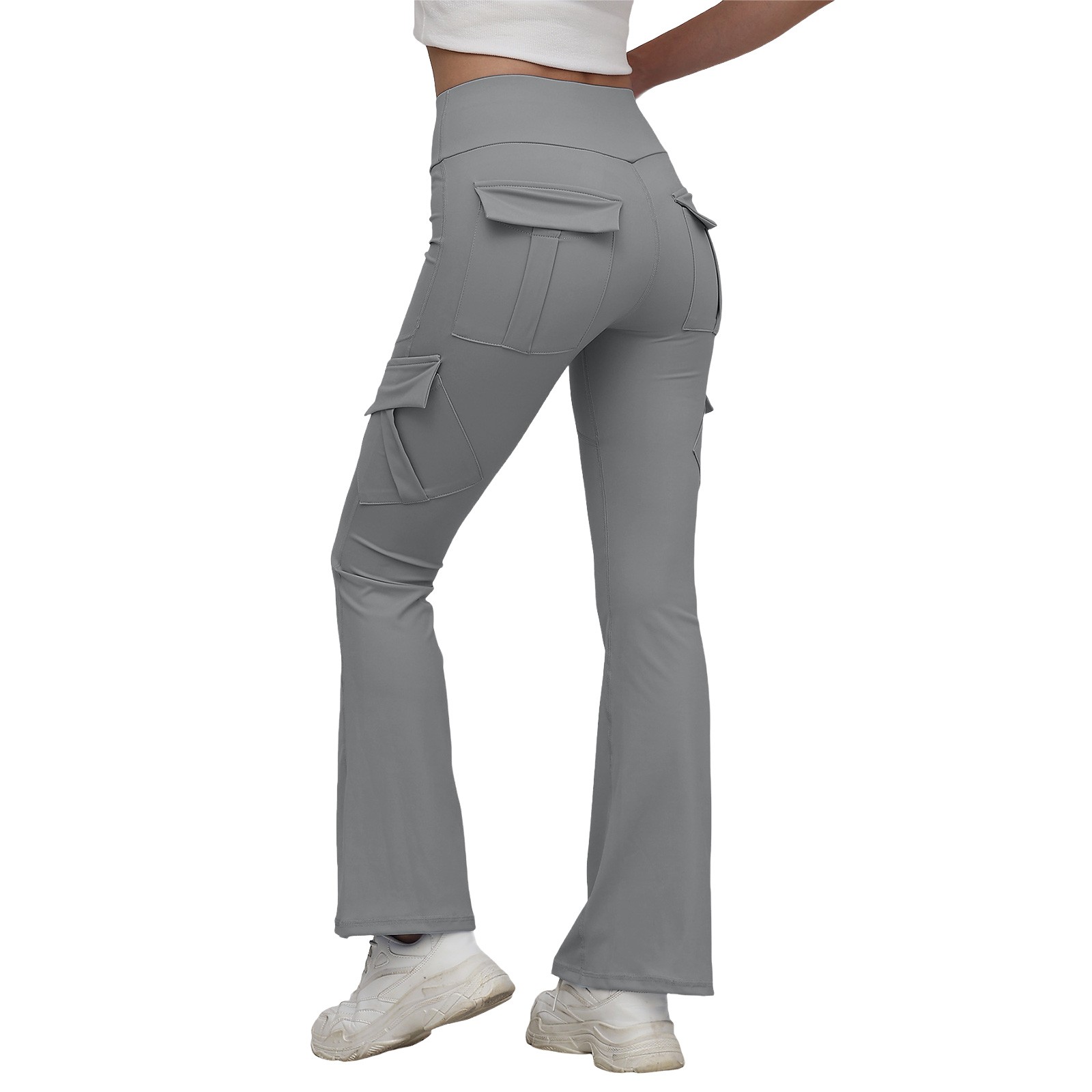 thumbnail image 1 of Pantalones casuales acampanados con bolsillos para mujer - Athleisure/yoga, poliéster, todas las estaciones, S-XL, 1 of 8